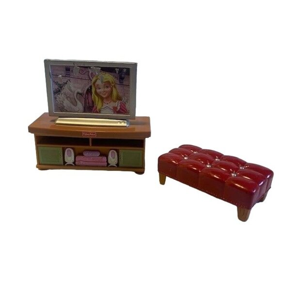 Fisher Price Other - Fisher-Price Loving Family Dollhouse TV & Stand with Red Bench Set